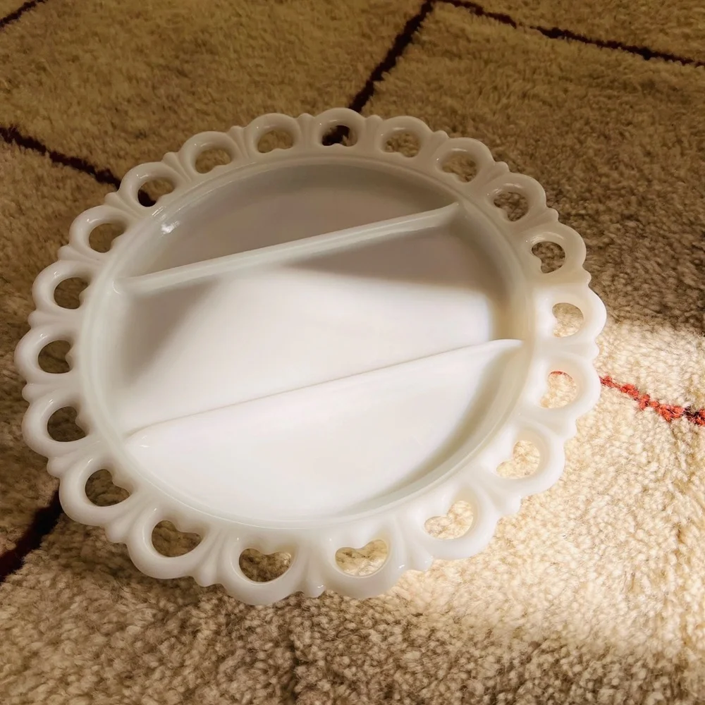 VINTAGE 50’S ANCHOR HOCKING COQUETTE LACE HEART DIVIDED‎ SERVING PLATTER